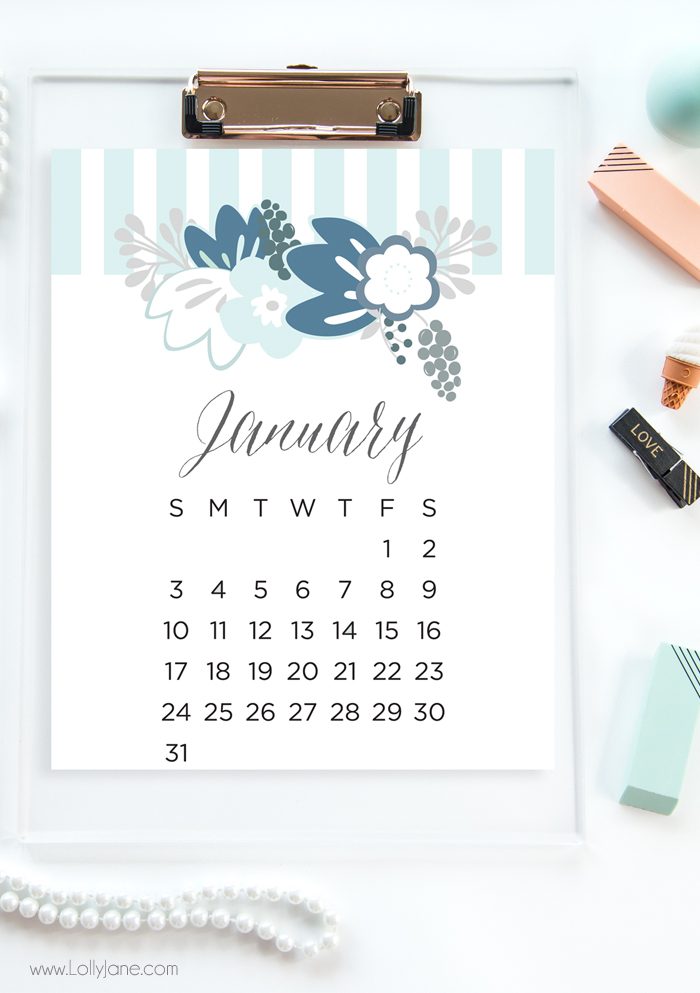 January sample of adorable 2016 free printable calendars! Love these free printable 2016 calendars | lollyjane.com