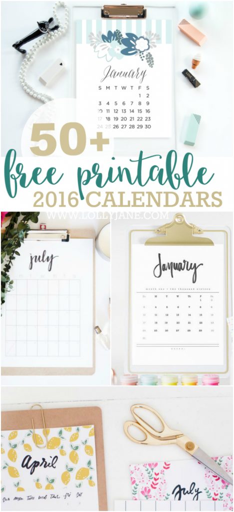 2016 free printable calendars