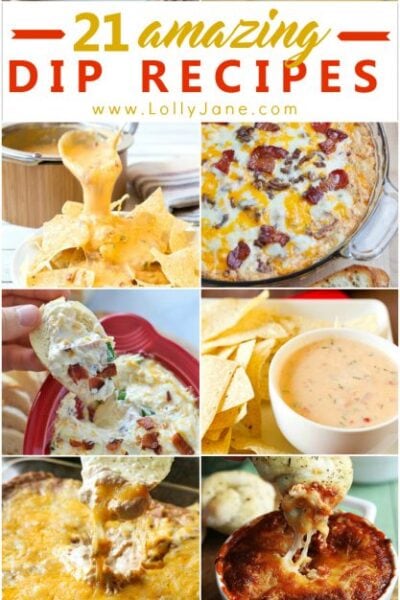 21 easy dip recipes to make for your next party! Lots of decadent dips, cheesy must try dip recipes!