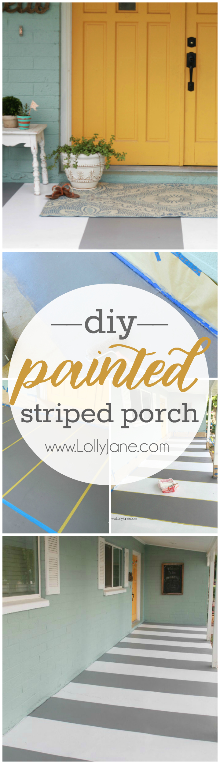 How to paint stripes on a concrete porch. Love this easy tutorial with great tips to stripe your concrete porch!