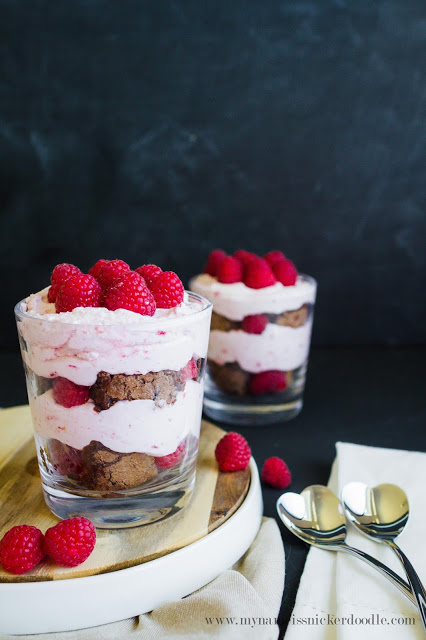 Raspberry and Cream Brownie Trifle for Two. This sweet treat is the perfect dessert for a romantic night in or an easy dessert for a chocolate lover. This easy recipe is light but filling with rich brownies and delicious raspberries. Easy Valentine's Day dessert idea!