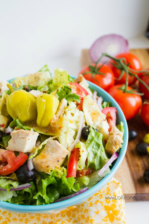 This one dish salad is full of flavor and short on time. Easy Italian Chicken Salad recipe, so tasty and filling. Great Italian Chicken Salad with vegetables lunch or dinner recipe.