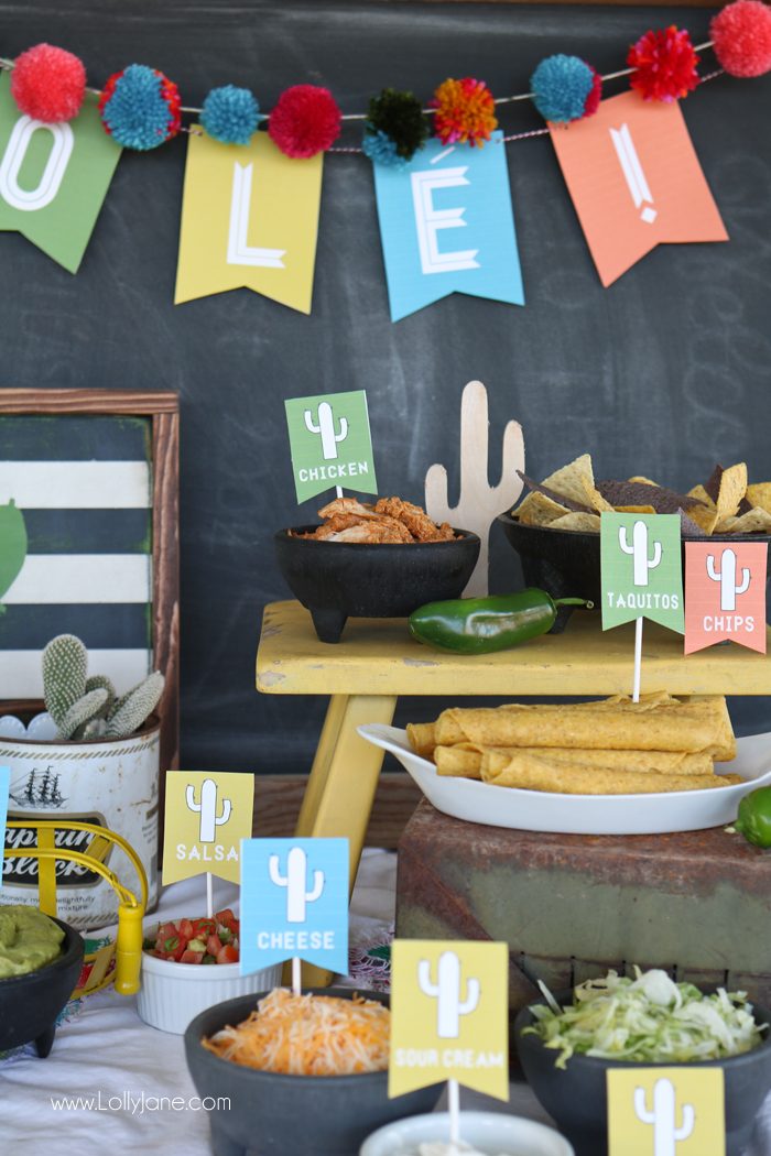 Easy Nacho Bar with FREE Printable Labels + Banner... perfect for a Cinco de Mayo fiesta!