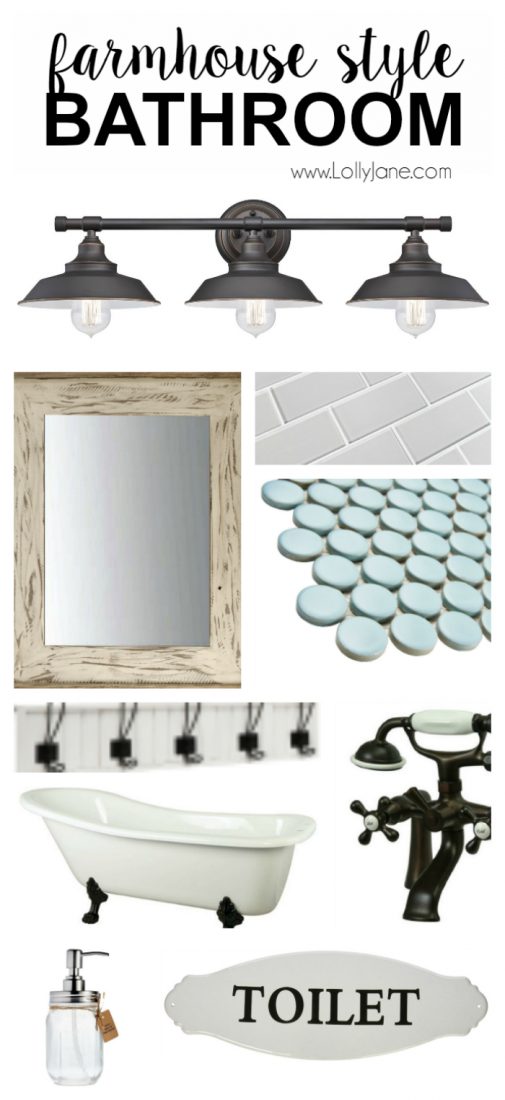 Farmhouse style bathroom accessories. Want to replicate the popular farmhouse style bathroom? Here are some great tips on what to buy to get that great Fixer Upper farmhouse style decor!