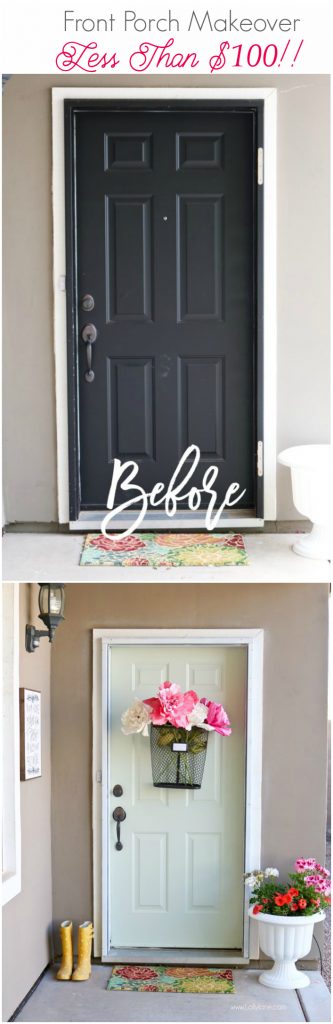 Easy Springy Porch Refresh... love this Door Makeover! Great front porch decor ideas!