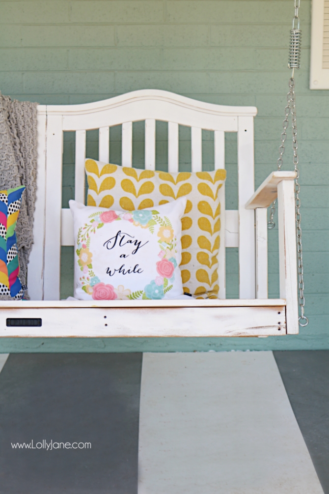 See how easy it is to upcycle a baby crib to porch swing tutorial. Don