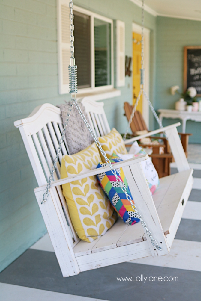 See how easy it is to upcycle a baby crib to porch swing tutorial. Don