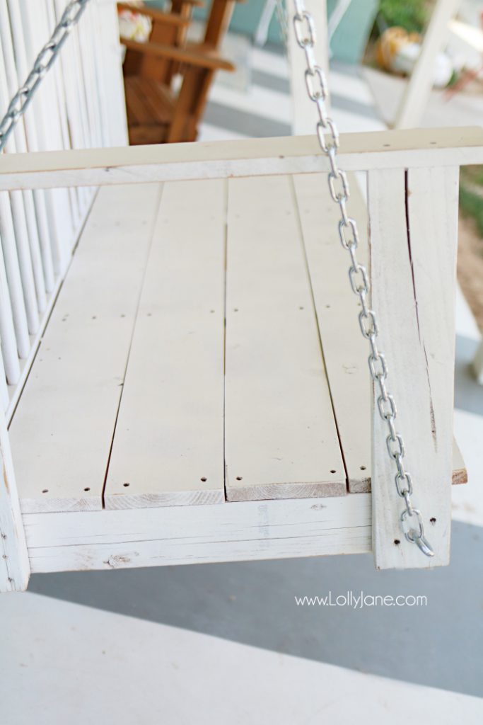 See how easy it is to upcycle a baby crib to porch swing tutorial. Don't throw away your kid's baby crib, upcycle it into a meaningful porch swing to create new memories! Great DIY porch swing crib idea! Love this baby crib porch swing makeover!