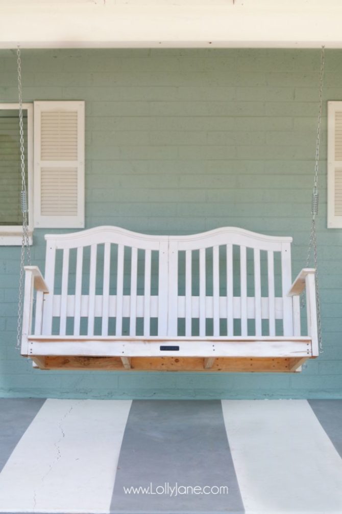 We turned our baby crib into a porch swing! Lolly Jane