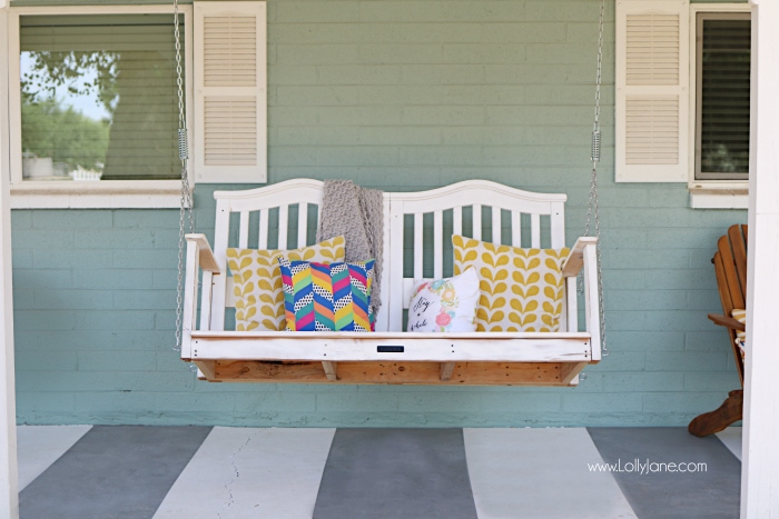 We turned our baby crib into a porch swing!