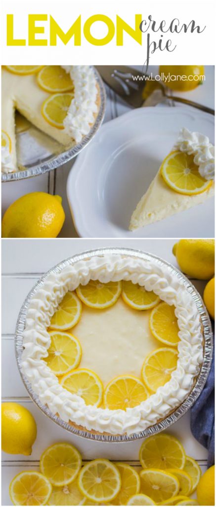 Lemon cream pie recipe, so so good! Just like Grandma used to make! A simple lemon pie is only a few ingredients away! This Lemon Cream Pie comes together with very little prep, is practically fail-proof, and is a pie everyone will love! Great summer recipe!