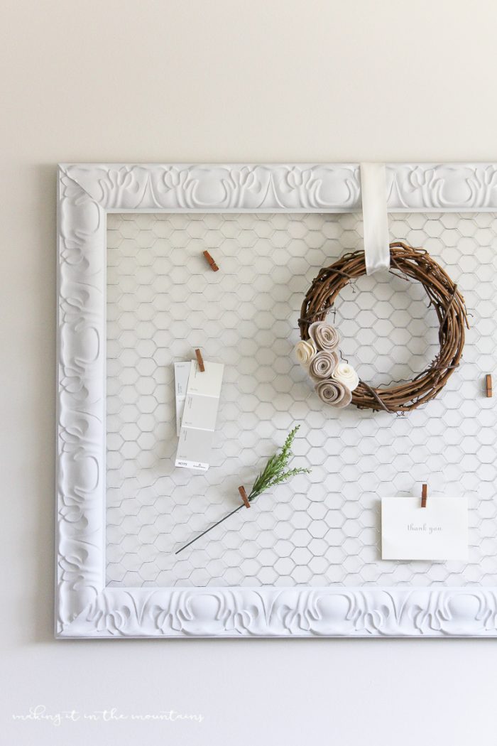 Easy DIY Memo Board, so pretty and perfect to display your favorite photos or decor! |via MakingItInTheMountains.com