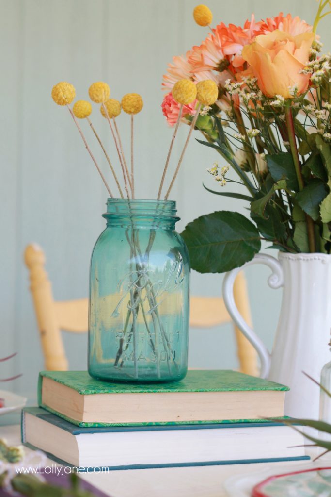 Darling alfresco dining farmhouse tablescape decor ideas. Love this farmhouse dining table! Cute outdoor dining idea!