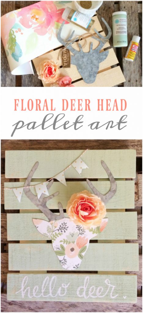 DIY floral deer head pallet art. Easy DIY deer head silhouette craft! Love this Rifle Paper Co floral covered metal deer head art!