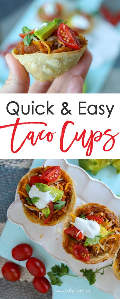 Quick & Easy TACO CUPS.. so good! Made in under an hour and great for kid size or pile them up for adults!