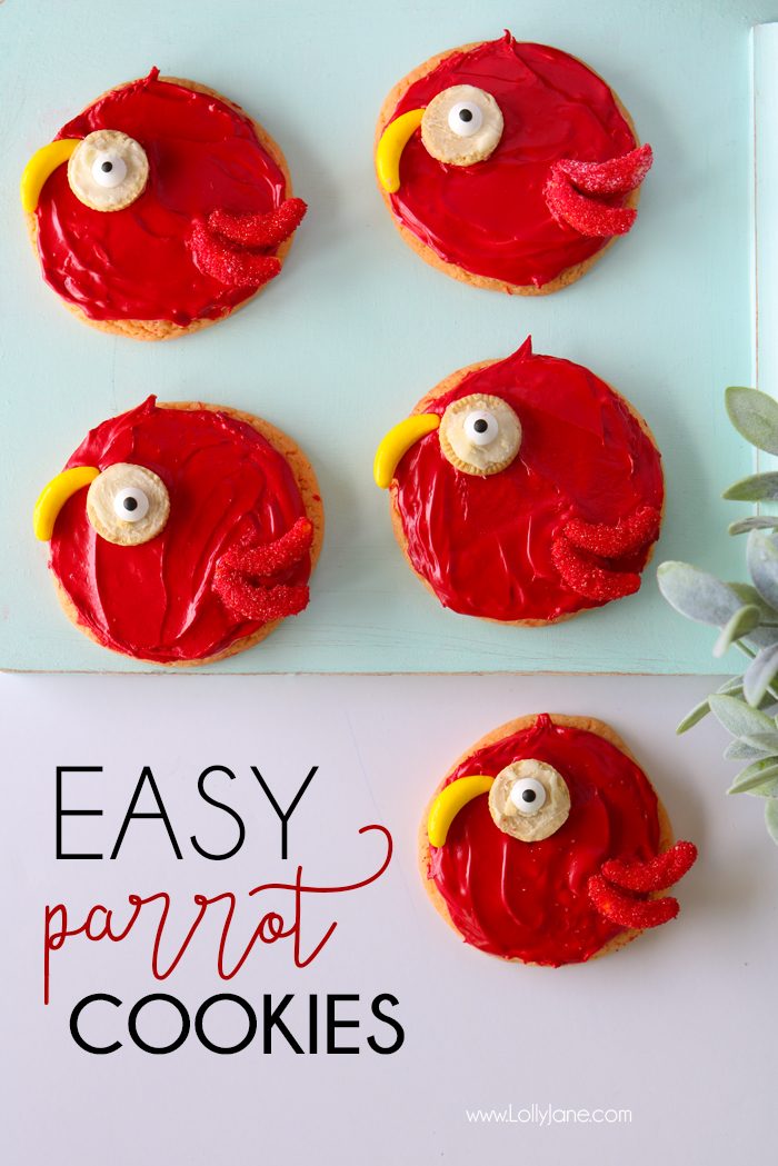 Cute! Easy peasy Parrot Sugar Cookies, great for a jungle theme party!