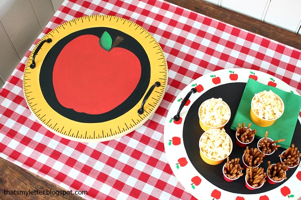 DIY Back-To-School Wooden Serving Tray... love the hand painted apples and ruler!