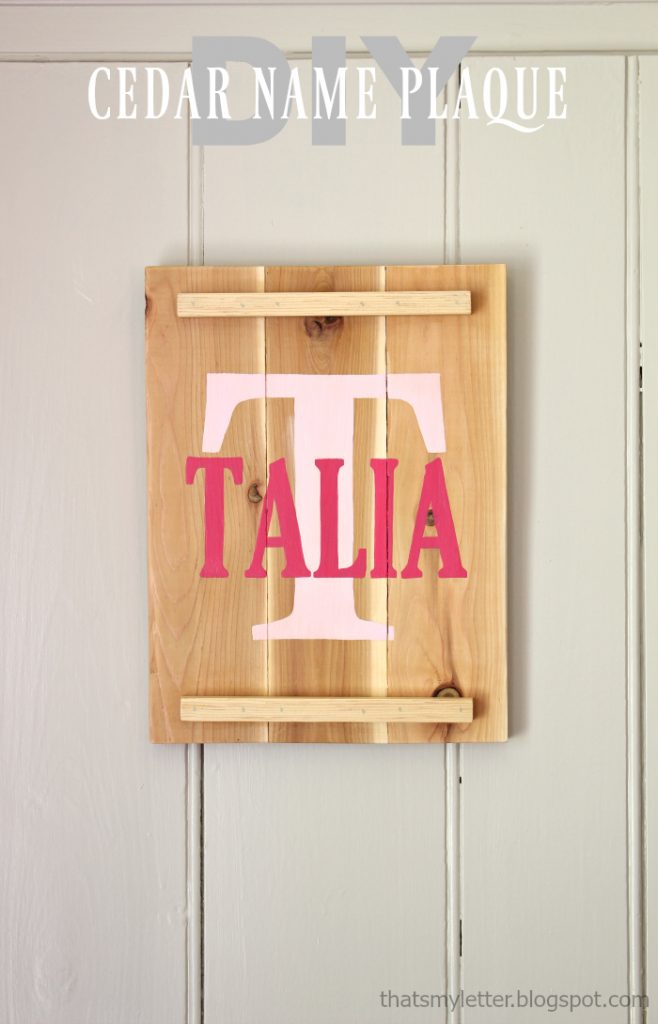 DIY Cedar Name Plaque. Super cute for wall art or door hanger and FAST to make and personalize!