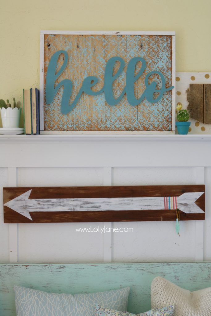 Cute Stenciled Wood Cutout HELLO sign, easy tutorial and perfect year round decor! Love!