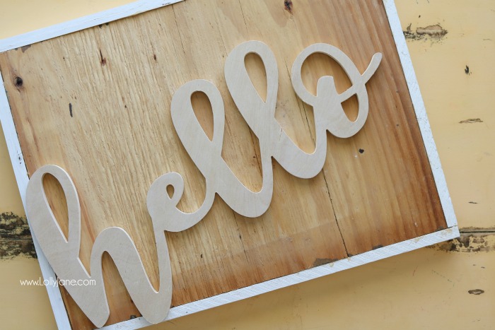 Cute Stenciled Wood Cutout HELLO sign, easy tutorial and perfect year round decor! Love!