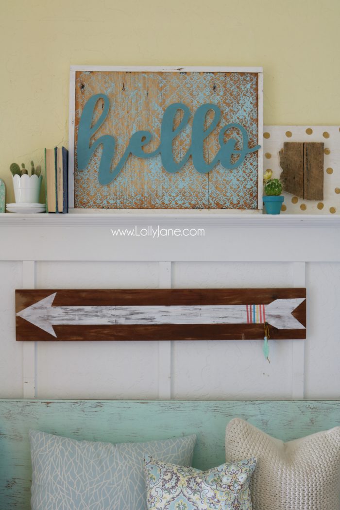 Cute Stenciled Wood Cutout HELLO sign, easy tutorial and perfect year round decor! Love!