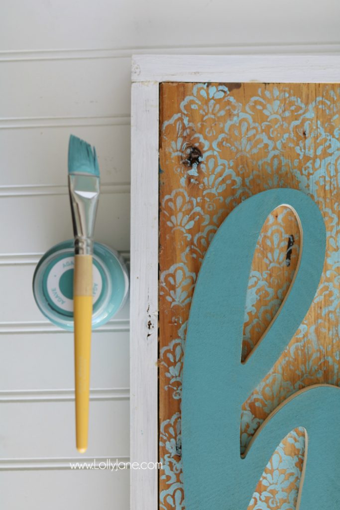 Cute Stenciled Wood Cutout HELLO sign, easy tutorial and perfect year round decor! Love!