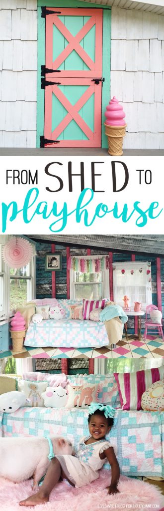 Darling old she shed turned playroom! Love the painted argyle, stripes + polka dot patterns! Too cute!