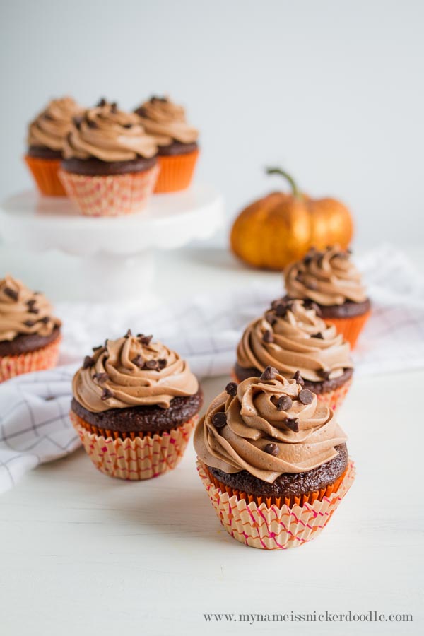 Chocolate Pumpkin Cupcakes with Nutella Buttercream Frosting - Lolly Jane