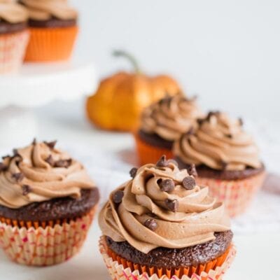 Chocolate Pumpkin Cupcakes with Nutella Buttercream Frosting
