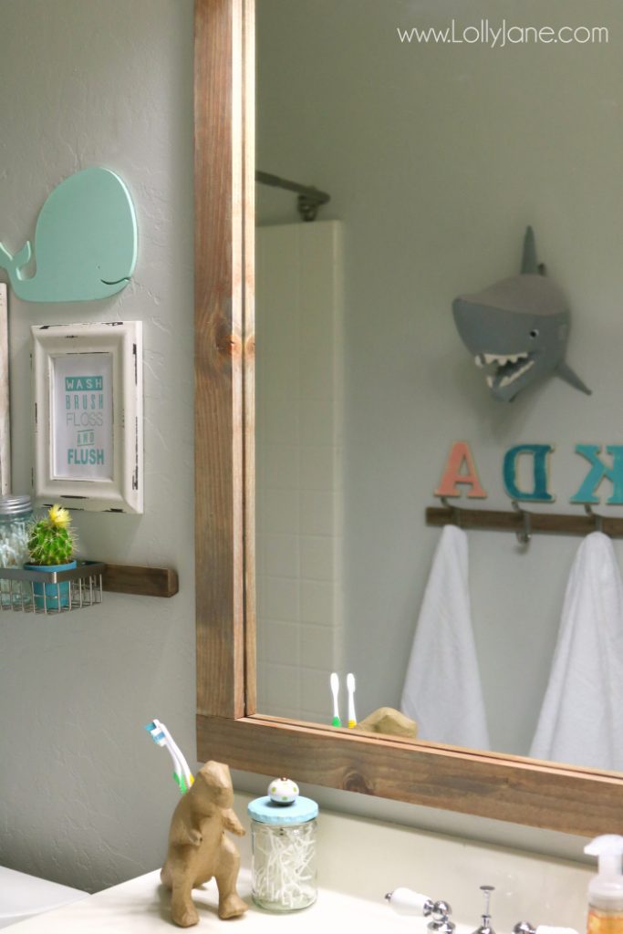 Cute kids bathroom! Refreshed for less than $100 and super organized... love the printable art, too!