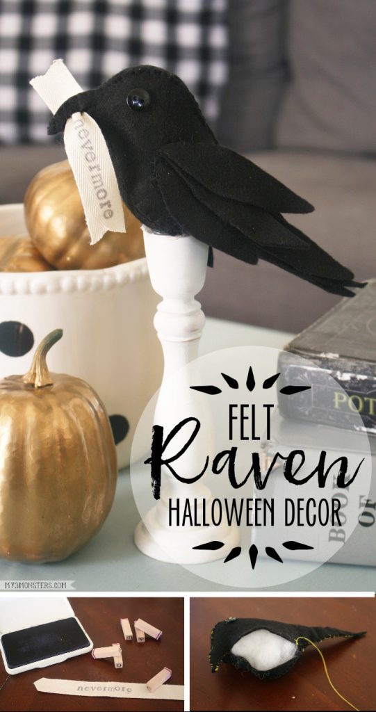 Poe-Inspired Raven Halloween Decor. Easy raven felt Halloween craft. Love this simple Halloween decor project!
