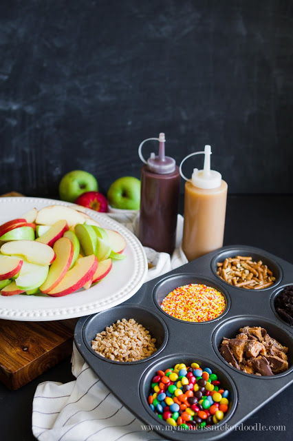 Caramel Apple Nacho Bar, such a fun idea! Love this easy entertaining dessert tip!