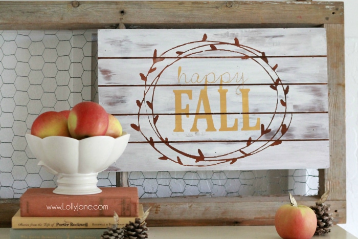 DIY Happy Fall Pallet Sign | See how easy it is to make this cute Happy Fall wood sign! Love this easy fall decor idea!