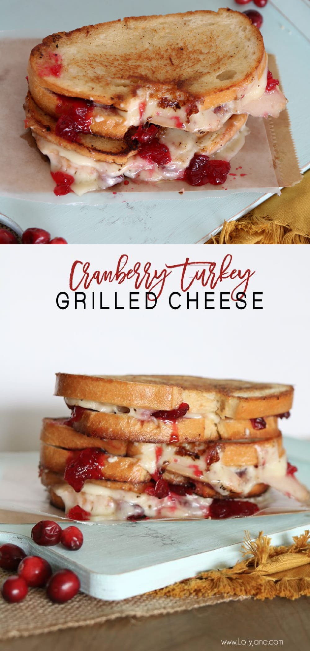 Melt-in-your-mouth Cranberry Turkey Grilled Cheese Sandwich, great way to use Thanksgiving leftovers! #cranberryturkey #turkeysandwich #thankgivingleftovers #thanksgivinglunch #lunchideas #sandwich #sandwichrecipe