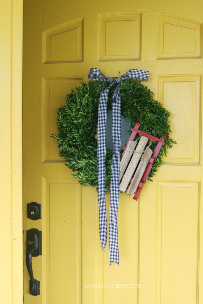 Farmhouse Christmas porch decor. Easy ways to bring a little farmhouse charm to the outdoors. Love the olive buckets and fresh boxwood wreaths.