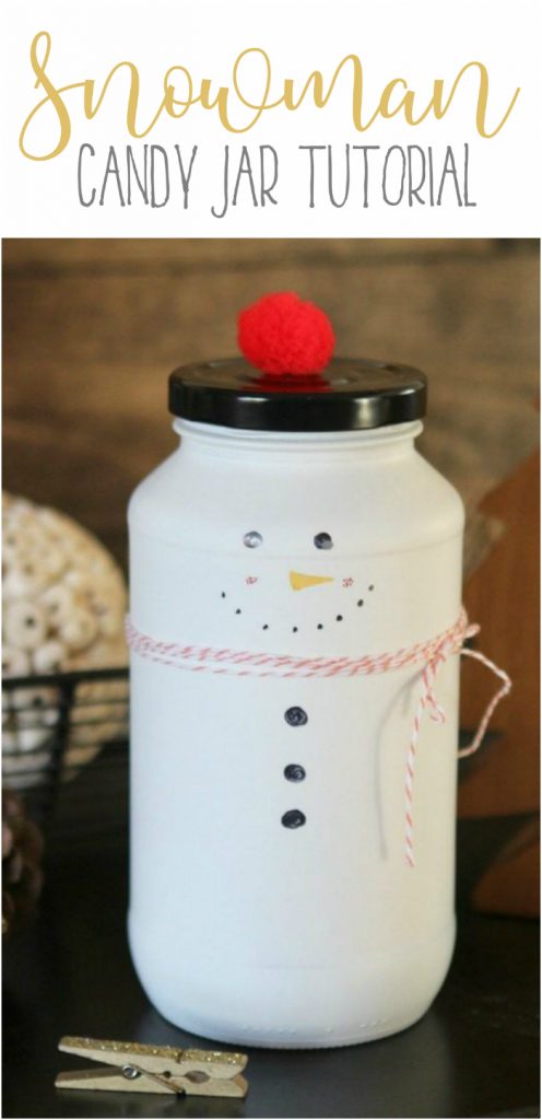 DIY Snowman Candy Jar | Such a cute Christmas craft! Recycle old glass jars into snowman candy jars, cute Christmas gift idea, just fill with candy. Love handmade Christmas gifts!