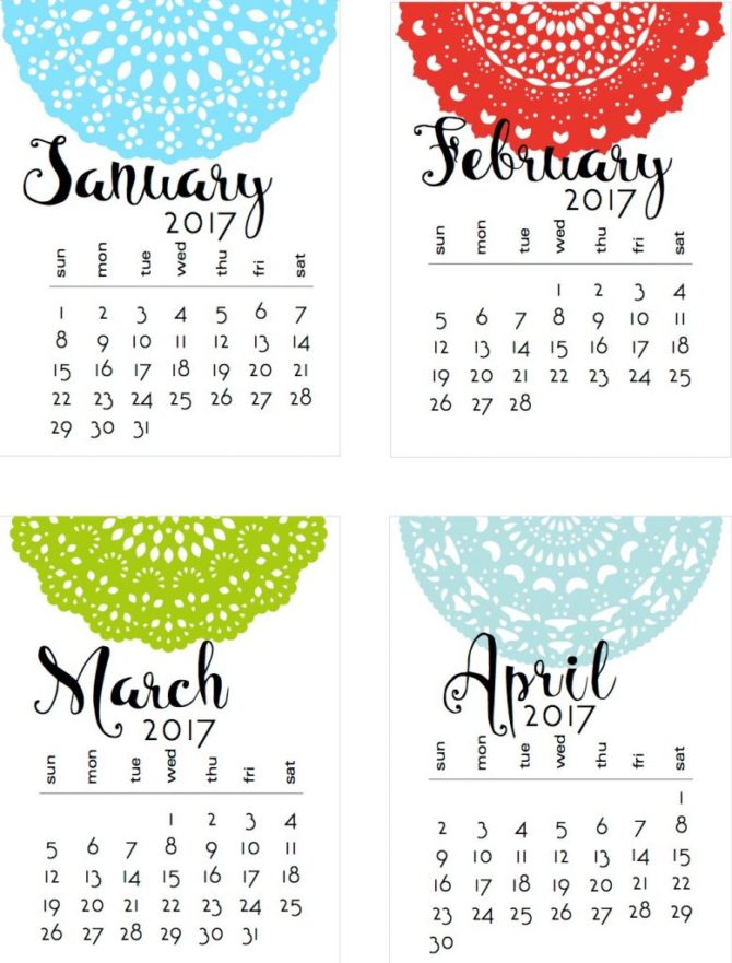 free printable mini calendar 2016