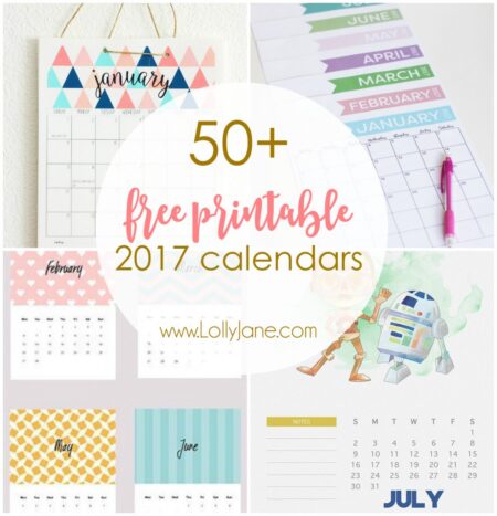 50+ 2017 FREE printable calendars - Lolly Jane