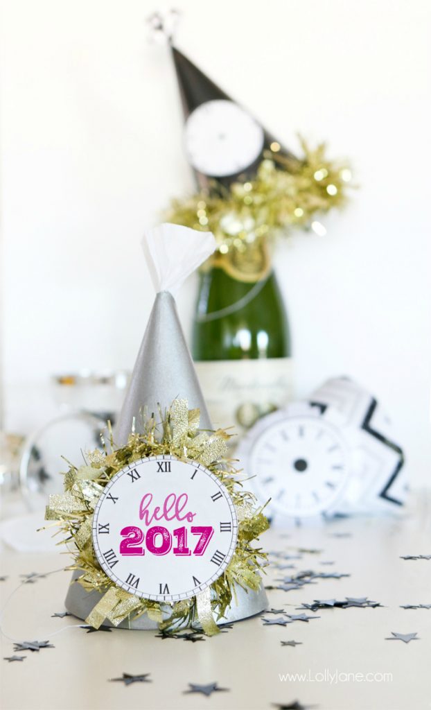 NYE party hat tutorial with free clock printable