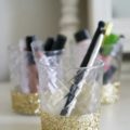 DIY Gold Glitter Dipped Makeup Holder, cute and easy gift idea!