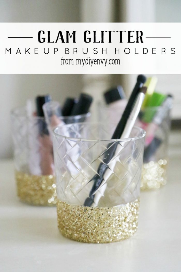DIY Gold Glitter Dipped Makeup Holder, cute and easy gift idea!