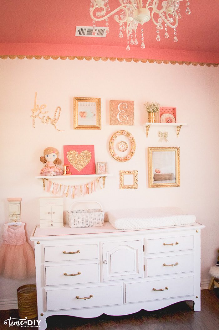 How to create and hang a cute gallery wall, perfect for a girls room or nursery!