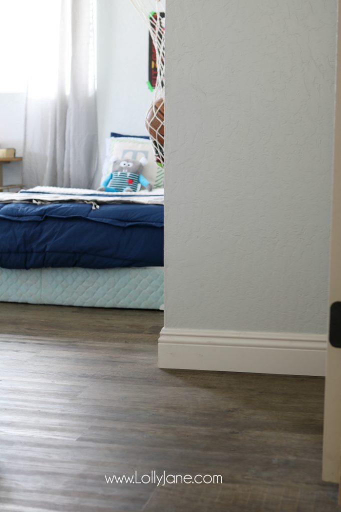 Love these vinyl floors from @GoHaus. They look great in my farmhouse style home! Adore this little boy bedroom flooring too.