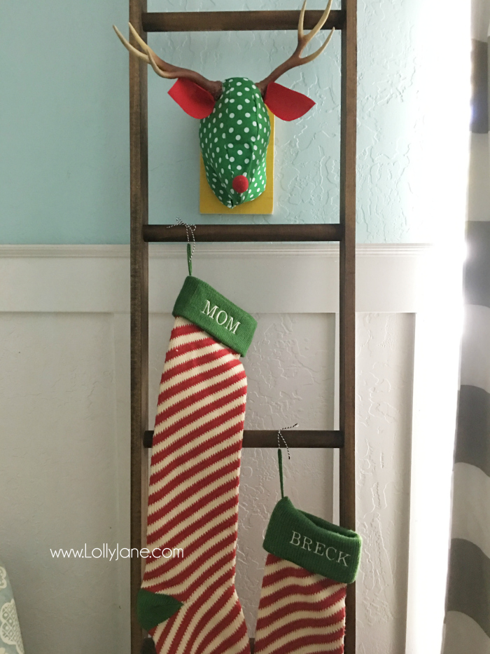 Fabric Reindeer Head wall art. Such a fun way to use Waverly fabric during the holidays!