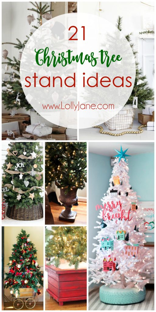 21 Christmas tree stand ideas! Such unique tree stands, love these fun Christmas trees!