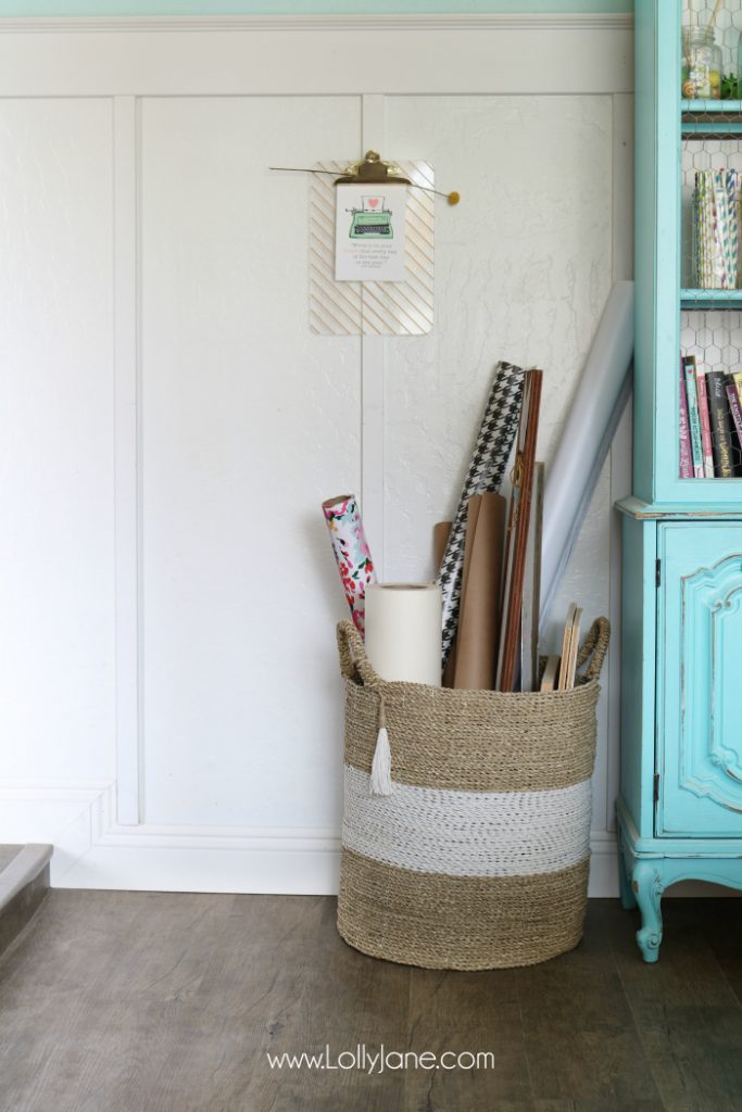 Love these vinyl floors from @GoHaus. They look great in my farmhouse style home! Adore this colorful craft room with neutral and durable floors. 