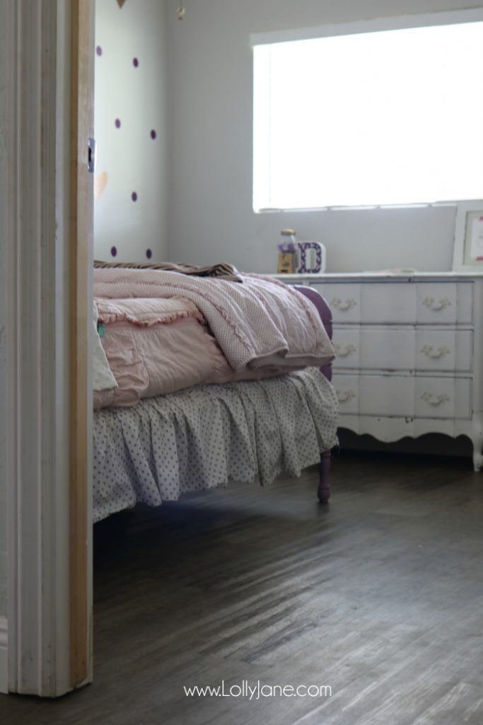 Love these vinyl floors from @GoHaus. They look great in my farmhouse style home! Adore this little girl bedroom flooring too.