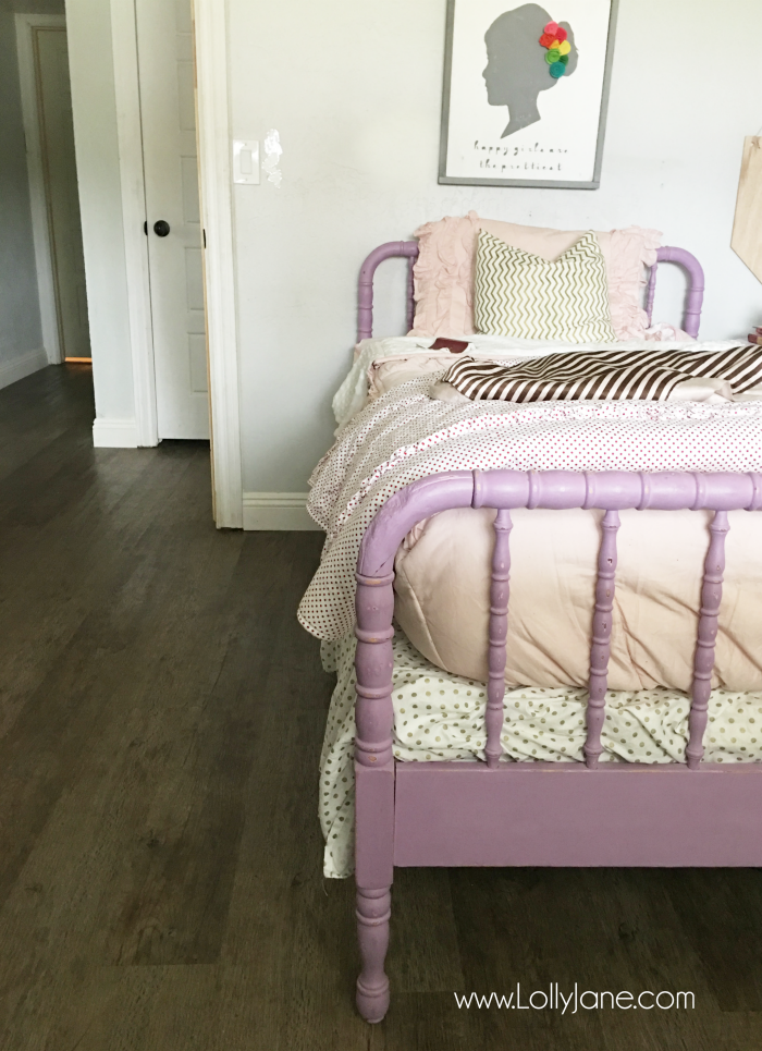 Love these vinyl floors from @GoHaus. They look great in my farmhouse style home! Adore this little girl bedroom flooring too.