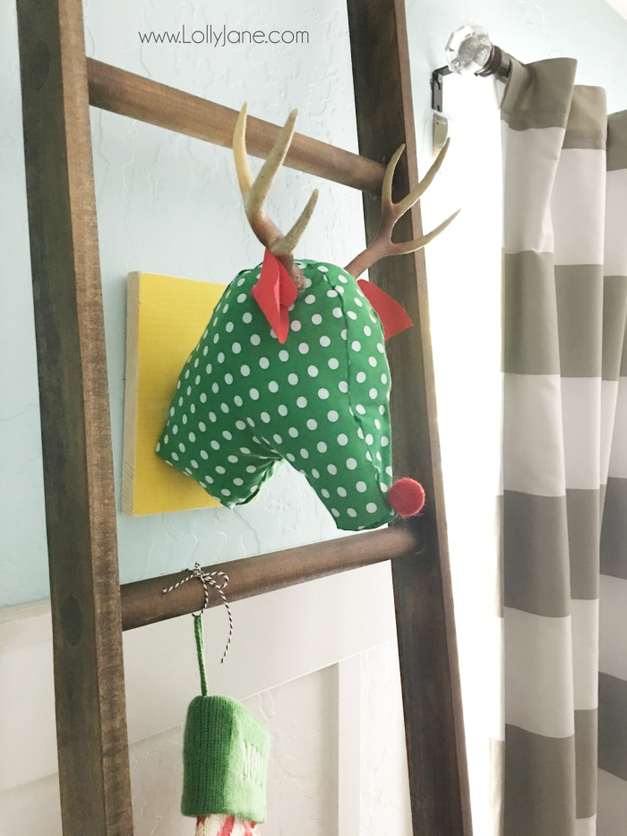 Fabric Reindeer Head wall art. Such a fun way to use Waverly fabric during the holidays!