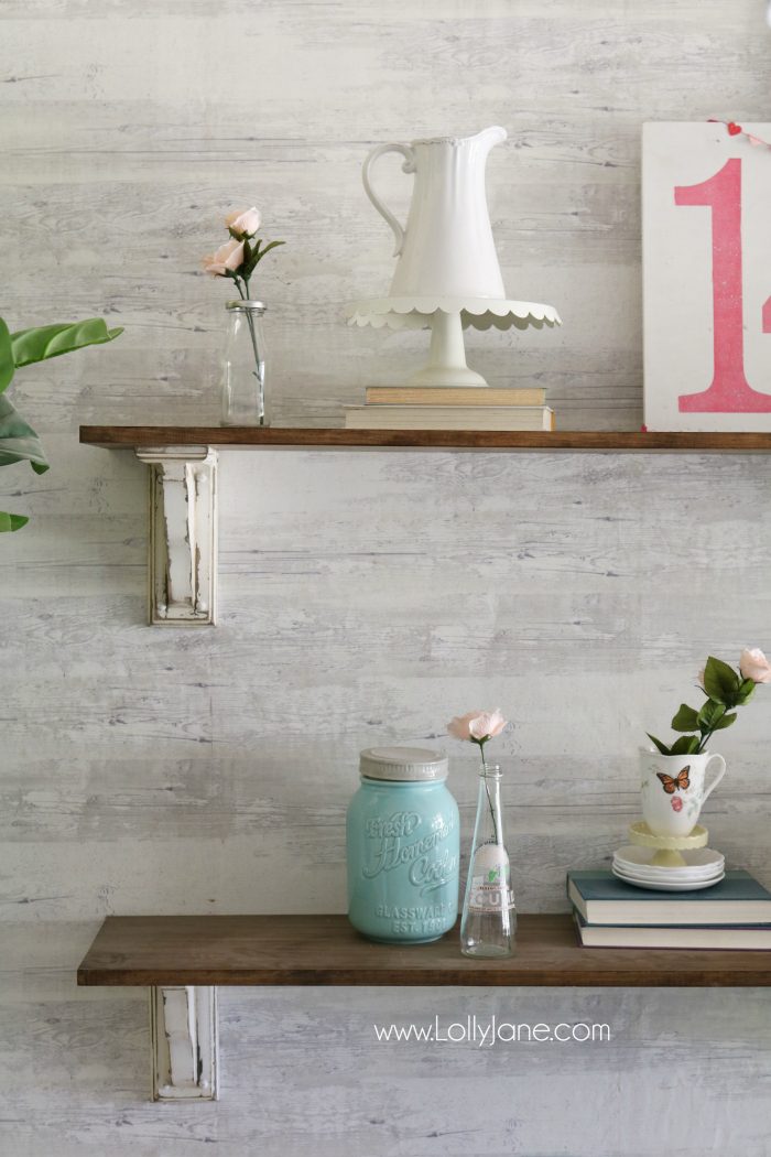 Valentine's Day shelves. Love the pink and aqua Valentine's Day mantel. Simple VDay decor ideas!